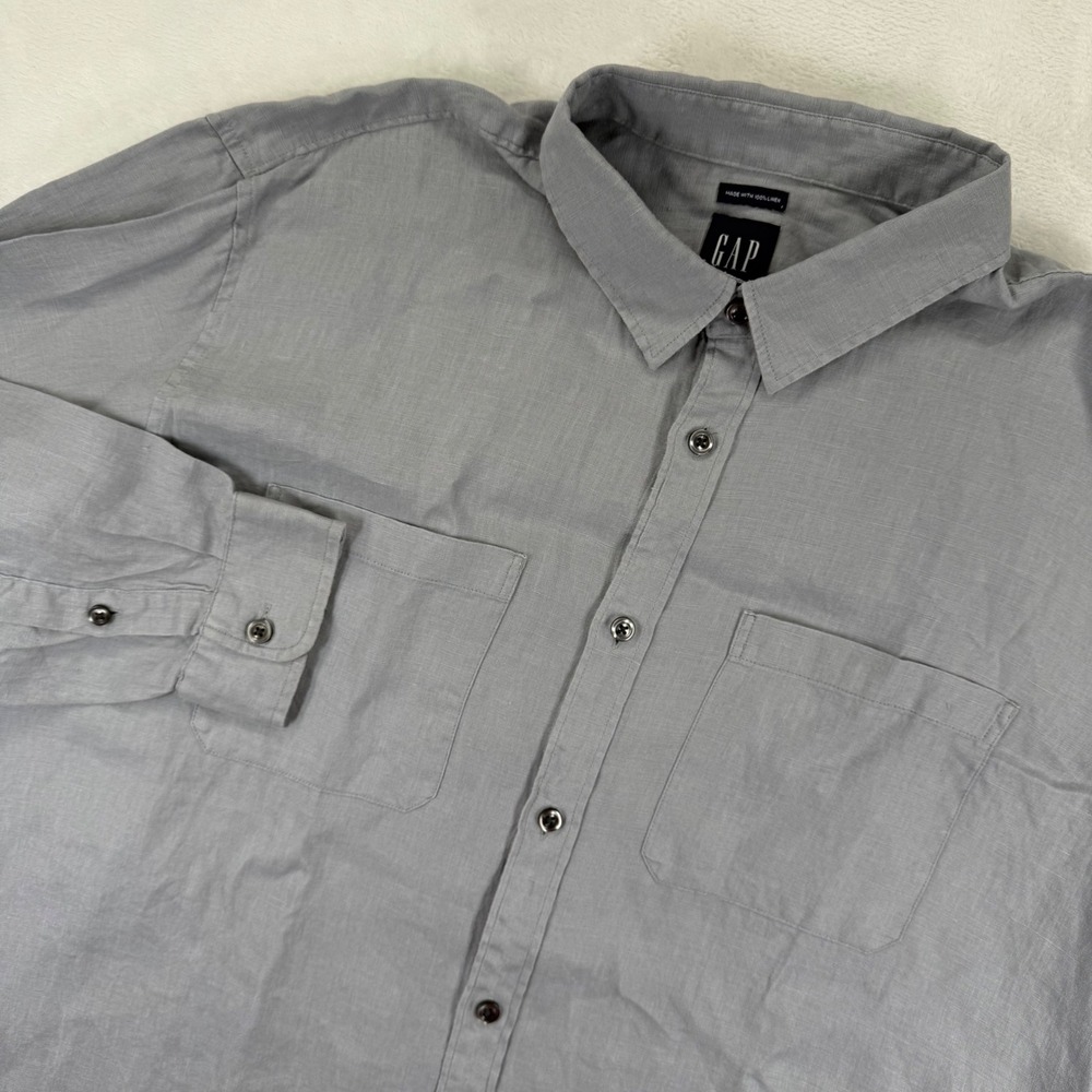 GAP Mens XL Gray 100% Linen Long Sleeve Button Up Utility Shirt 881137-RR 1 262